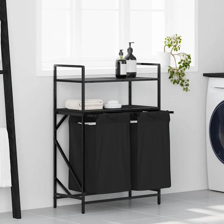 vidaXL Wasmand 2 vakken met planken zwart eikenkleurig, Huis en Inrichting, Woonaccessoires | Overige, Nieuw, Verzenden
