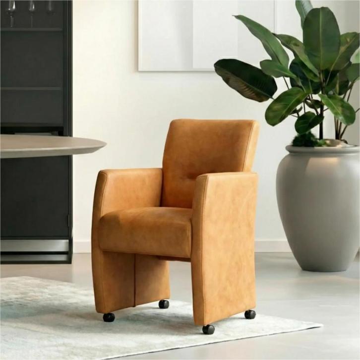 Leren eetkamerstoel Pleasure - Kenia Cognac (cognac) - Met, Huis en Inrichting, Stoelen, Bruin, Nieuw, Leer, Ophalen of Verzenden