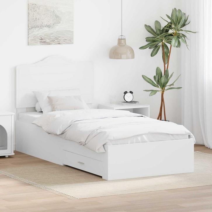 vidaXL Bedframe met hoofdeinde met lade Wit 100 x 200 cm, Huis en Inrichting, Slaapkamer | Bedden, Nieuw, Verzenden
