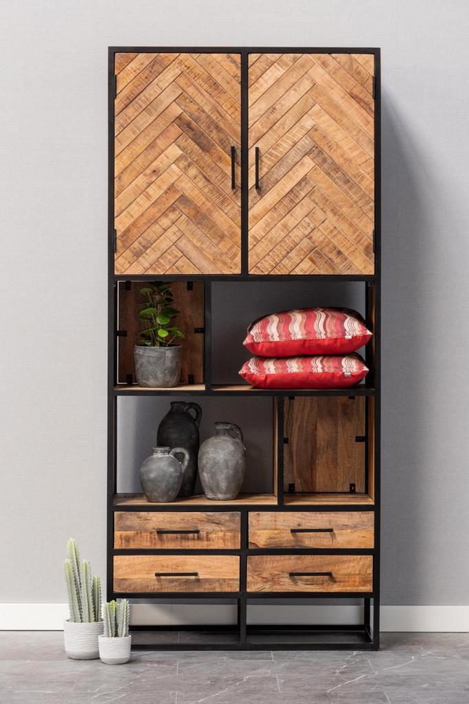 Vakkenkast Mangohout Kjeld 90 cm, Huis en Inrichting, Kasten | Boekenkasten, Nieuw, Verzenden