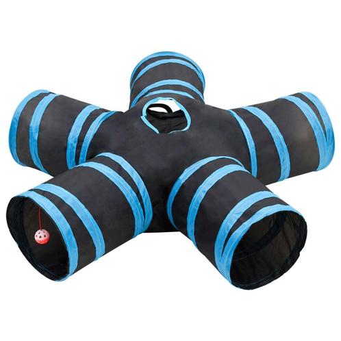 vidaXL Kattentunnel 5-voudig 25 cm polyester zwart en blauw, Kinderen en Baby's, Speelgoed | Buiten | Speeltoestellen, Nieuw, Verzenden