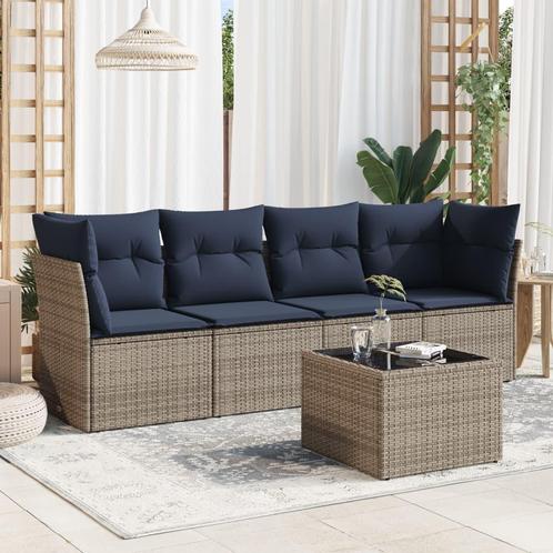 vidaXL 5-delige Loungeset met kussens poly rattan grijs, Tuin en Terras, Tuinsets en Loungesets, Loungeset, Nieuw, Verzenden