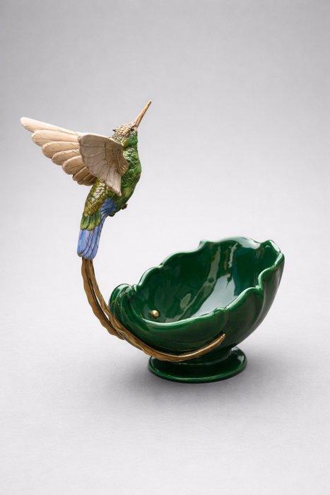 Tafelmiddenstuk - Porselein, Brons - kolibrie in vlucht, Antiquités & Art, Art | Objets design