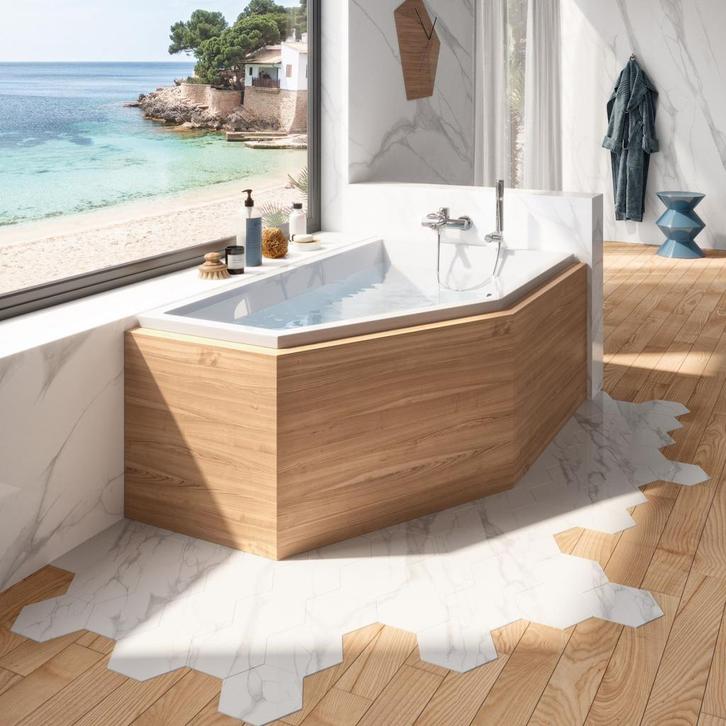 Ligbad Sanindusa Delta Compact Rechts 160x90 cm Wit, Doe-het-zelf en Bouw, Sanitair, Bad, Nieuw, Ophalen of Verzenden