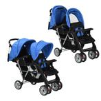 vidaXL Kinderwagen dubbel staal blauw en zwart, Enfants & Bébés, Poussettes & Combinaisons, Verzenden