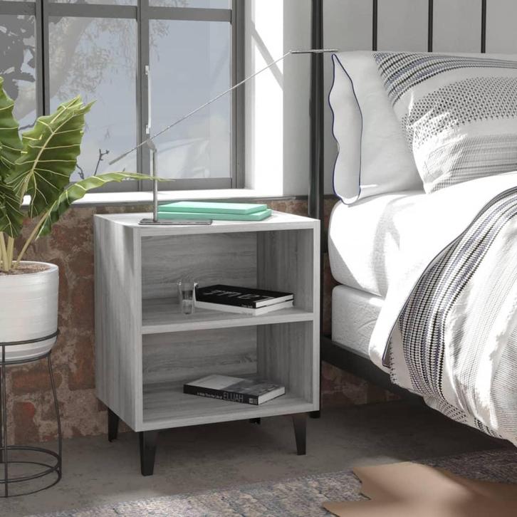 vidaXL Nachtkastje met metalen poten 40x30x50 cm grijs, Huis en Inrichting, Slaapkamer | Nachtkastjes, Nieuw, Verzenden