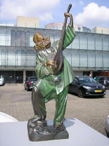Beeld, Uitzonderlijk fraai Bronzen Beeld van PIERROT - 41 cm, Antiek en Kunst