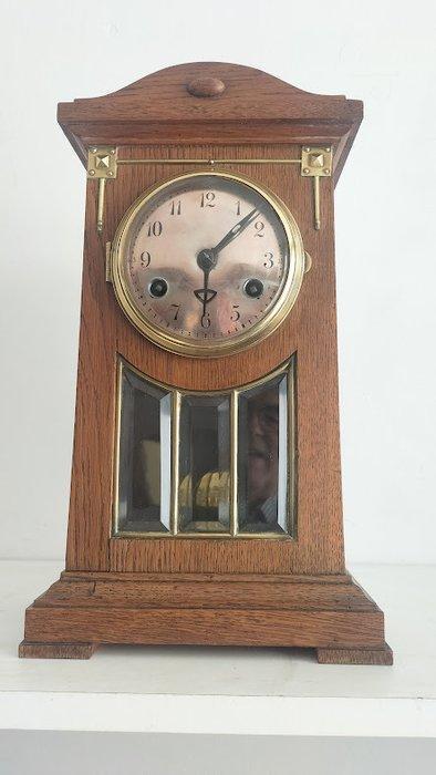 Tafelklok - Art Deco Messing, Glas, eikenhout - 1920-1930, Antiek en Kunst, Antiek | Klokken