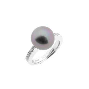 18 Krt. Witgouden ring met Tahiti parel en diamant | 0,13..., Ophalen of Verzenden