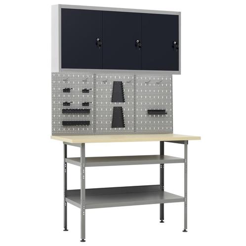 vidaXL Werkbank met drie wandpanelen en een kast, Doe-het-zelf en Bouw, Werkbanken, Nieuw, Verzenden