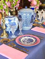 Blauw tweed tafelkleed, voor grote tafels. 2,70 x 1,80 cm -