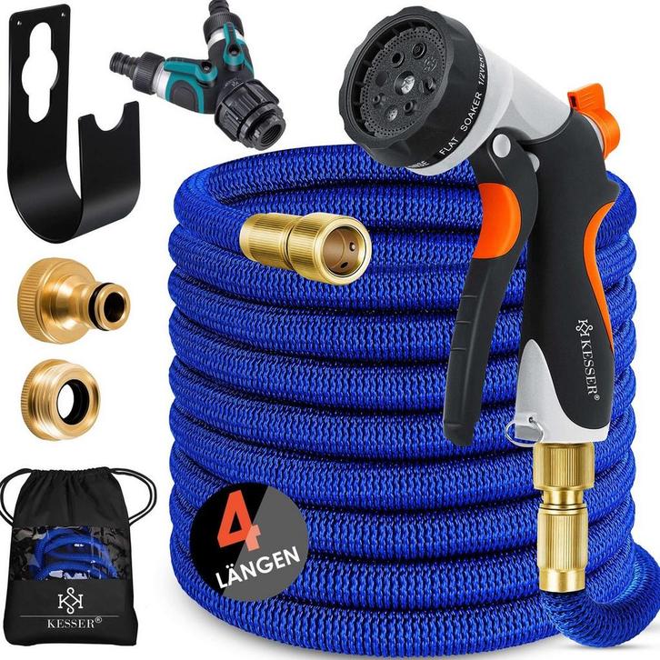 Flexibele Tuinslang - Inc. sproeikop - 15 meter - Blauw, Tuin en Terras, Tuinslangen, Nieuw, Verzenden