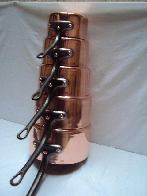 Lot exceptionnel cinq casseroles Villedieu France, Antiek en Kunst, Antiek | Keukengerei