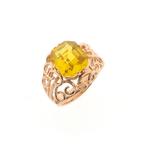 Vintage roségouden ring gezet met synthetische gele edels.., 18 tot 19, Gebruikt, Overige kleuren, Ophalen of Verzenden