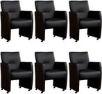 Set van 6 Zwarte leren moderne eetkamerfauteuils - Hermes, Nieuw, Vijf, Zes of meer stoelen, Landelijk, Leer