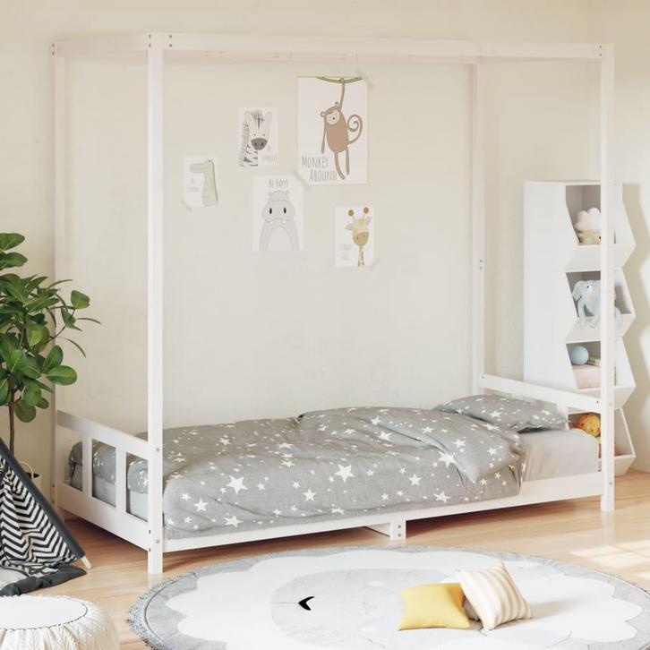 vidaXL Kinderbedframe 90x200 cm massief grenenhout wit, Enfants & Bébés, Chambre d'enfant | Lits, Envoi