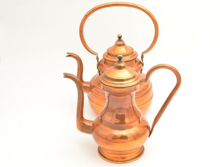 biettlot - biettlot - Theepot (2) - Koper - 2 koperen, Antiek en Kunst, Antiek | Keukengerei