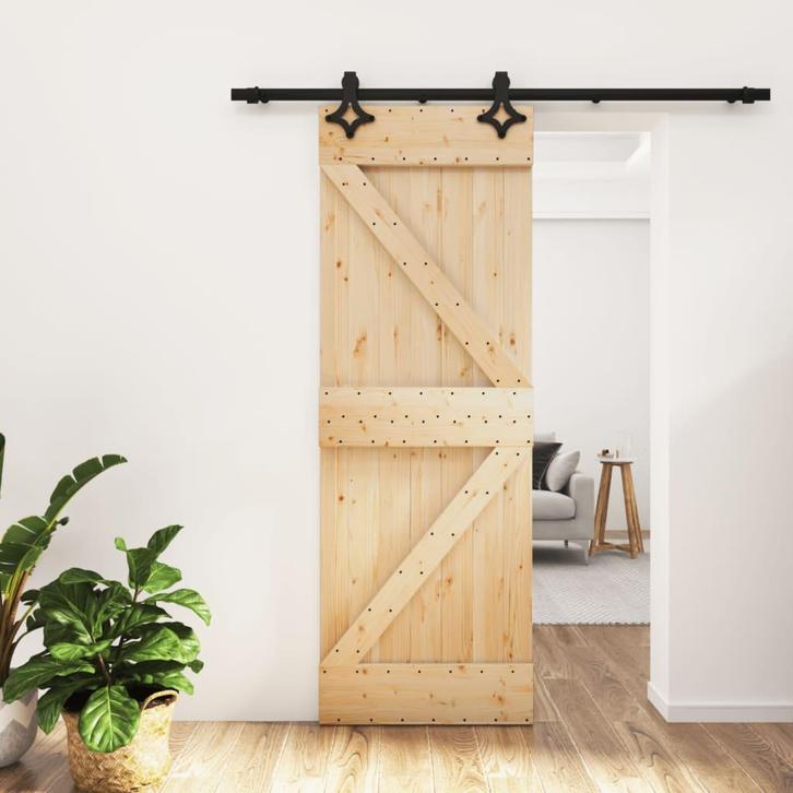 vidaXL Schuifdeur met beslag 70x210 cm massief grenenhout, Doe-het-zelf en Bouw, Deuren en Vliegenramen, Nieuw, Verzenden