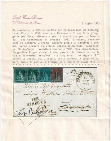 Italiaanse oude staten - Toscane 1852 - 13 apr Tricolore op