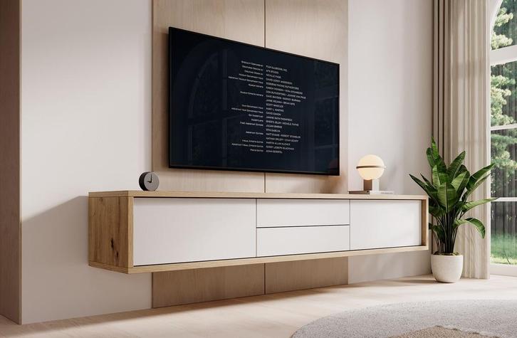 Meubella TV-Meubel Fortunato wit eiken 180 cm lades, Huis en Inrichting, Kasten |Televisiemeubels, 25 tot 50 cm, Nieuw, 150 tot 200 cm