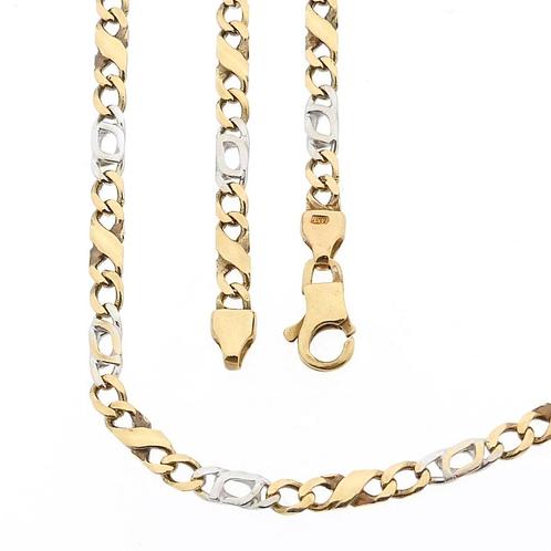 Bicolor gouden figaro schakel ketting | 46 cm (witgoud), Handtassen en Accessoires, Kettingen, Overige kleuren, Gebruikt, Goud