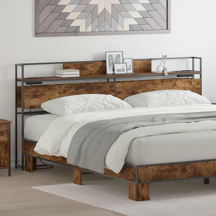 vidaXL Opberghoofdbord met plank Gerookt eiken 180 cm, Huis en Inrichting, Slaapkamer | Bedden, Nieuw, Verzenden