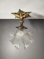 Plafondlamp - Verguld bronzen matglazen tulpplafondlamp -, Antiquités & Art, Curiosités & Brocante