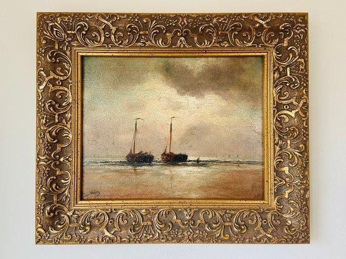 Romain Steppe (1859-1927) - Wachtend op de vloed, Antiquités & Art, Art | Peinture | Classique