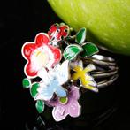 Zilveren emaille ring – Betoverde tuin met gelukskoekje -, Antiek en Kunst
