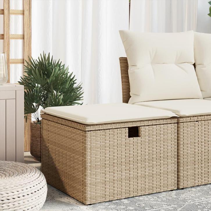 vidaXL Tuinkruk met kussen 55x55x37 cm poly rattan beige, Tuin en Terras, Tuinsets en Loungesets, Nieuw, Verzenden