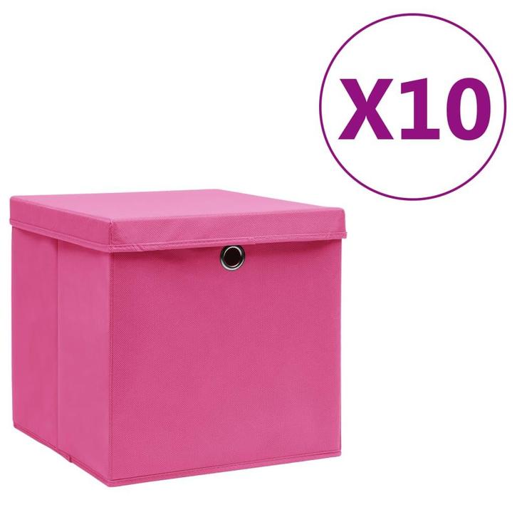 vidaXL Opbergboxen met deksel 10 st 28x28x28 cm roze, Doe-het-zelf en Bouw, Kratten en Dozen, Nieuw, Verzenden
