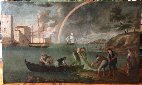 Scuola italiana (XVIII-XIX) - Scena di vita portuale e, Antiek en Kunst, Kunst | Schilderijen | Klassiek