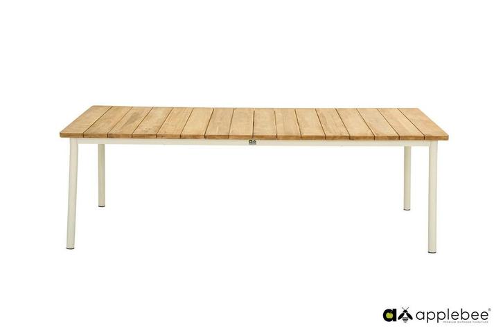 Apple Bee Milou tafel Oyster met teak blad 240 x 100 cm *, Tuin en Terras, Tuinsets en Loungesets