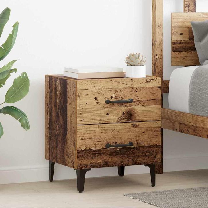 vidaXL Bedkast met lade 2 pcs Oud hout 40 x 35 x 47.5 cm, Huis en Inrichting, Slaapkamer | Nachtkastjes, Nieuw, Verzenden