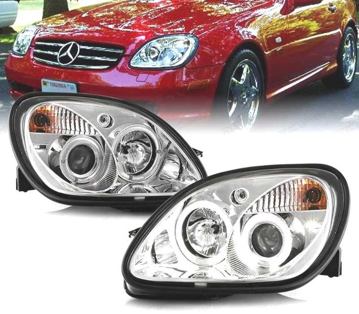 PHARES MERCEDES CLASSE SLK R170 96-04 ANGEL EYES FOND CHROMÉ, Autos : Pièces & Accessoires, Éclairage, Envoi