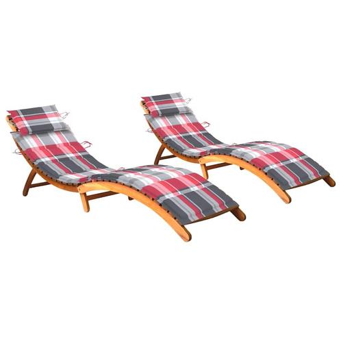 vidaXL Ligbedden 2 st met kussens massief acaciahout, Tuin en Terras, Ligbedden, Nieuw, Verzenden