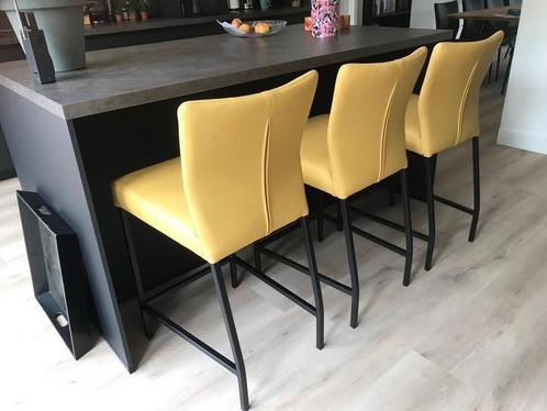 Set van 3 leren barstoelen - geel leer - Echt leer, Modern,, Huis en Inrichting, Stoelen, Overige kleuren, Nieuw, Leer, Ophalen of Verzenden