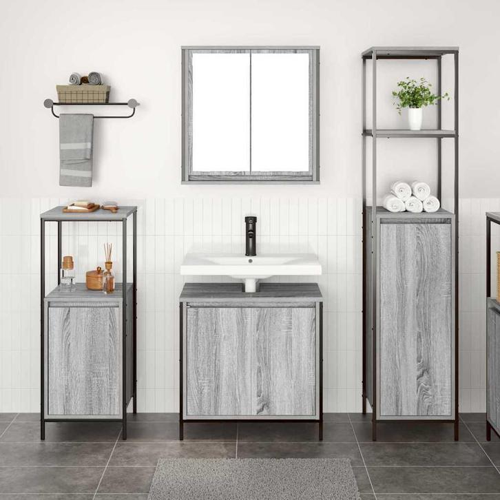 vidaXL Badkamermeubel Set 3 pcs Grijs sonoma en Zwart 36 x, Huis en Inrichting, Tafels | Kaptafels, Nieuw, Verzenden