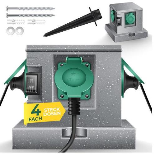 Stopcontact voor tuin - 4 stopcontacten - modern grijs -, Doe-het-zelf en Bouw, Elektriciteit en Kabels, Verzenden