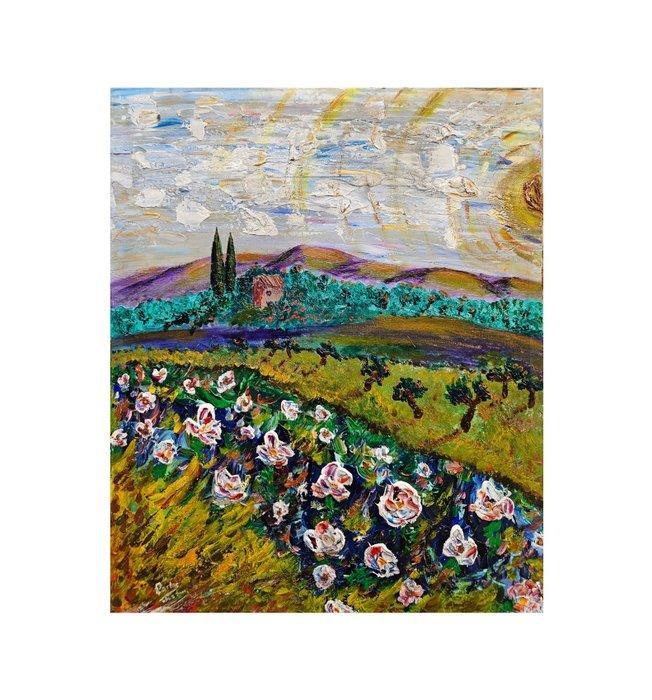 Fauvist school (XX) - Fields in bloom under the sun, Antiek en Kunst, Kunst | Schilderijen | Klassiek