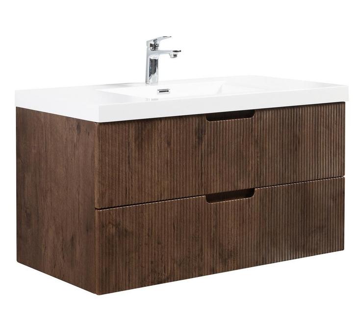 Badkamermeubel Set Thermis 100cm Walnoot Bruin Badmeubel, Huis en Inrichting, Badkamer | Badkamermeubels, Nieuw, Verzenden