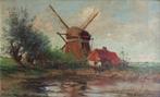 Eduard Stoffels (1874-1951) - Hollands landschap met molen, Antiquités & Art
