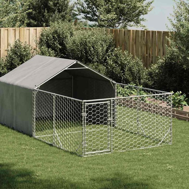 vidaXL Hondenkennel met ren 4x2x1,5 m gegalvaniseerd staal, Dieren en Toebehoren, Hondenhokken, Nieuw, Verzenden