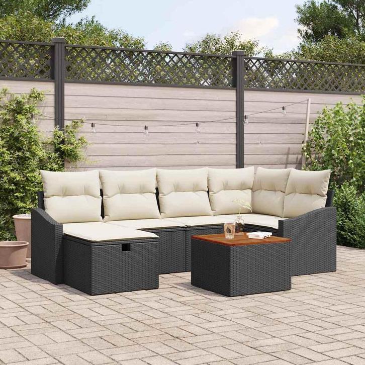 vidaXL Tuinbank Set met kussen met opslag 7 pcs Zwart Poly, Tuin en Terras, Tuinsets en Loungesets, Nieuw, Verzenden