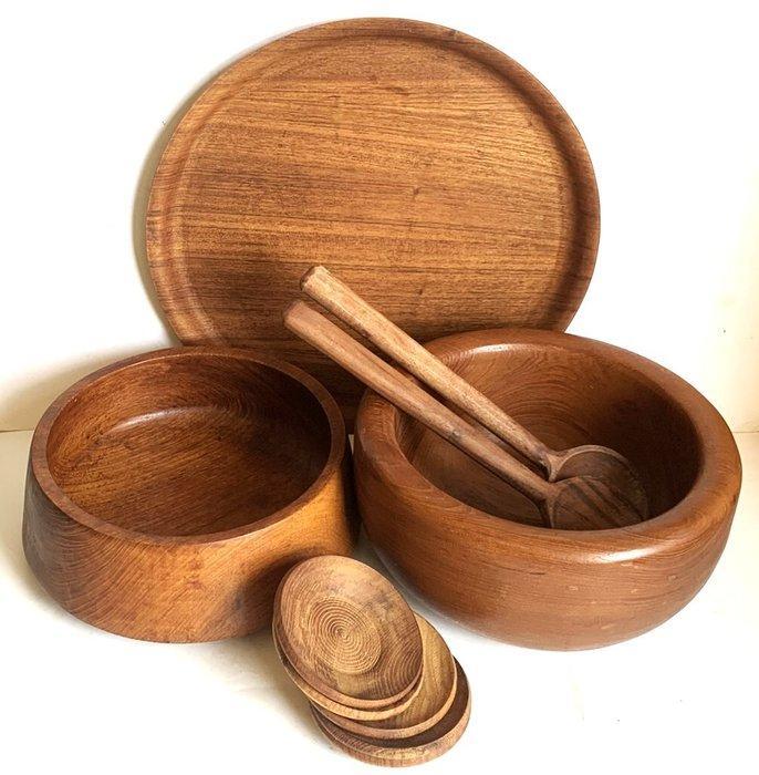 Schaal - Hout - Set houten schalen plus slacouvert en, Antiek en Kunst, Kunst | Designobjecten