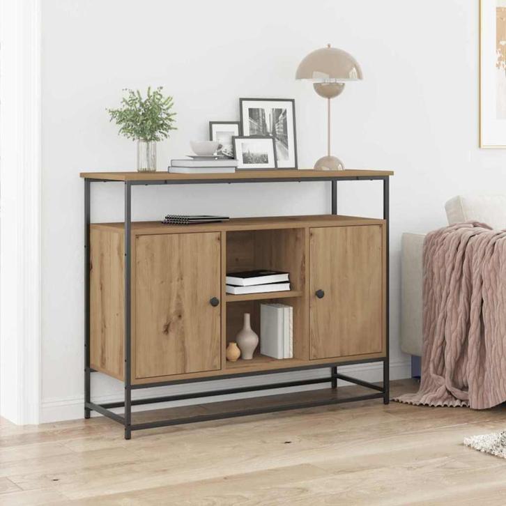 vidaXL Dressoir Artisan Eiken 100 x 35 x 80 cm Bewerkt hout, Huis en Inrichting, Kasten | Dressoirs, Nieuw, Verzenden