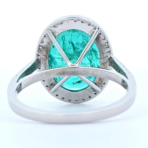 Ring Platina - 6.42ct. tw. Smaragd - Diamant - Zambia, Handtassen en Accessoires, Ringen