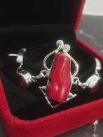 Zilver, Italiaans rood koraal, rood granaat - Armband