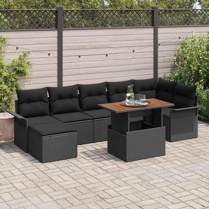 vidaXL Tuinbank Set met kussen 8 pcs Zwart, Tuin en Terras, Tuinsets en Loungesets, Nieuw, Verzenden