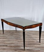 Tafel - Art Deco eettafel in mahonie en glas - Ebbenhout,